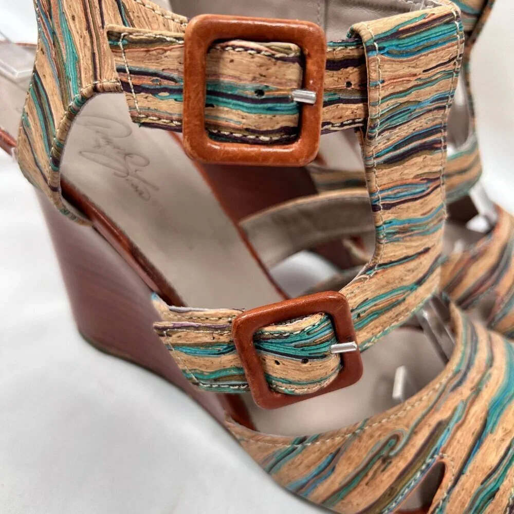 Donald Pliner Couture Hand Painted Cork Wedge Size 8.5 Sandal Shoe